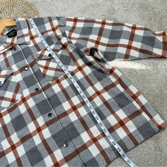 HFX Wool Blend Flannel Plaid Shacket Jacket Western Relaxed Fit Gray/Brown L - Picture 6 of 16